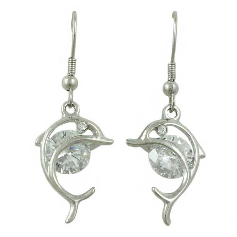 Lilylin Designs Dolphin with Large Crystal Dangling Pierced Earring
