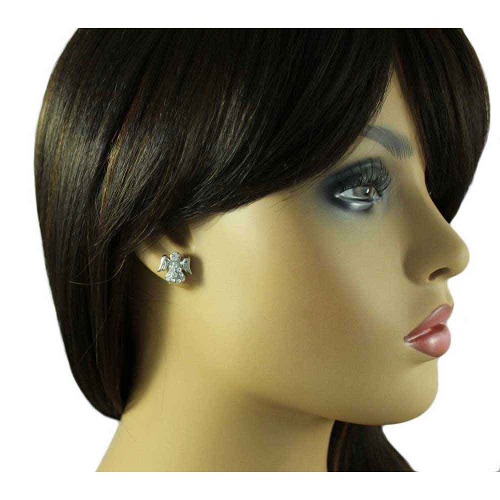 Small Silver Crystal Angel Stud Pierced Earring - REC907 - Lilylin Designs