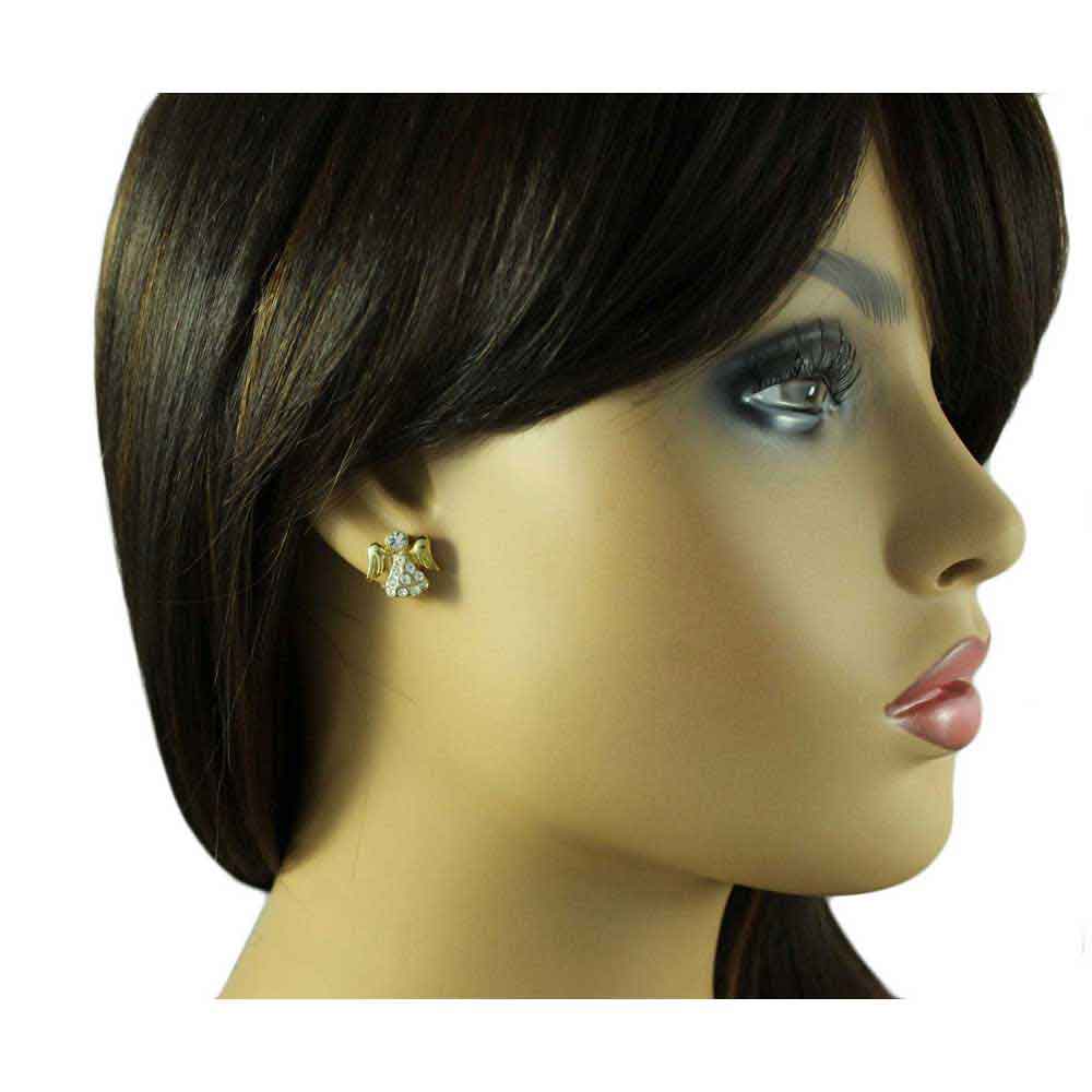 Small Gold Crystal Angel Pierced Earring - REC907G - Lilylin Designs