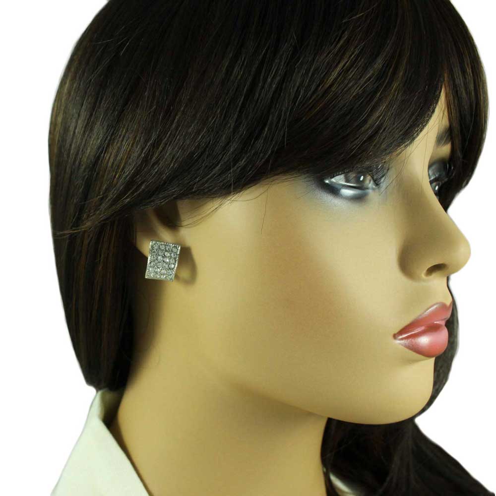 Silver and Clear Crystals Arched Rectangle Clip Earring - REC934 - Lilylin Designs