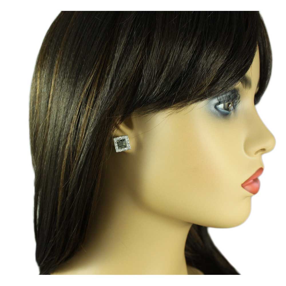 Dark Gray Crystal with Clear Crystals Stud Earring - REC939 - Lilylin Designs