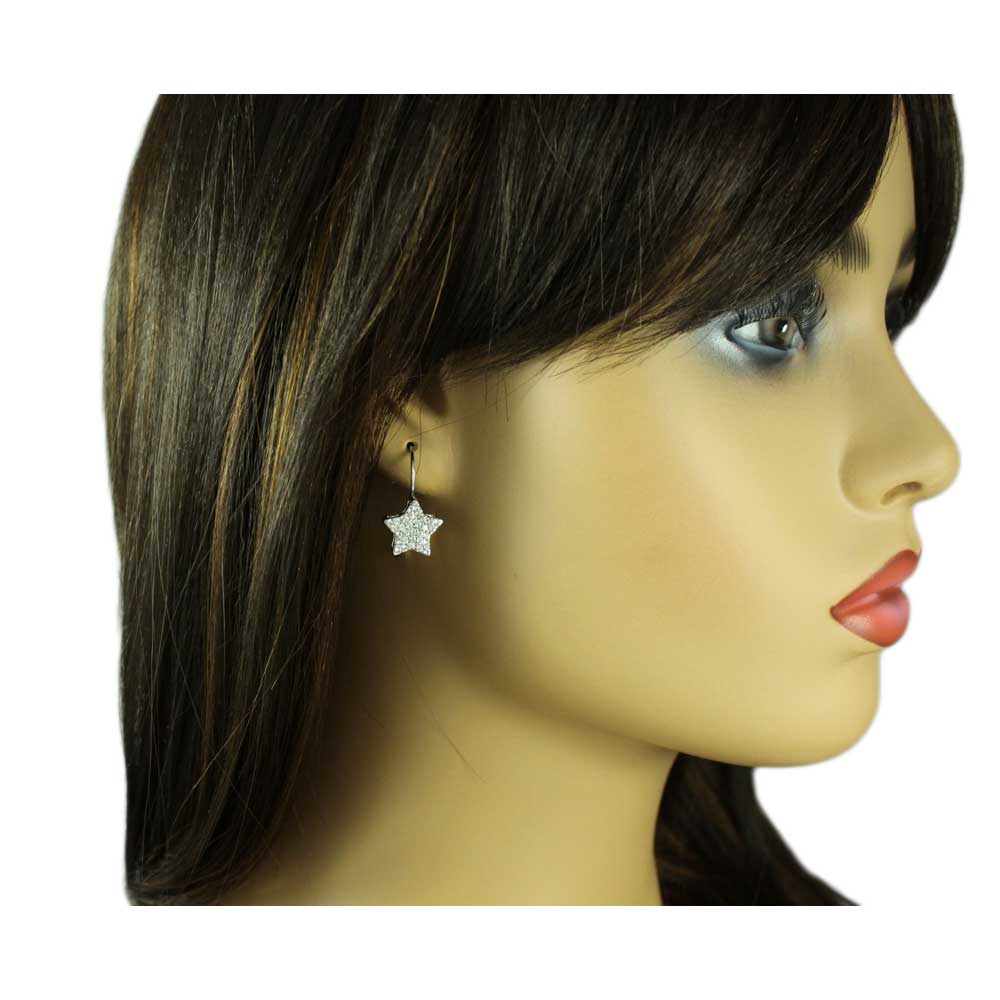 Clear Crystal Studded Silver Star Leverback Earring - REC940 - Lilylin Designs
