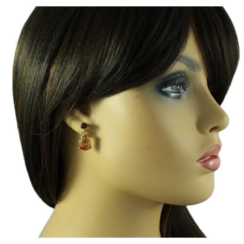 Brown Crystal Teardrop Dangling Pierced Earring - REC963 - Lilylin Designs