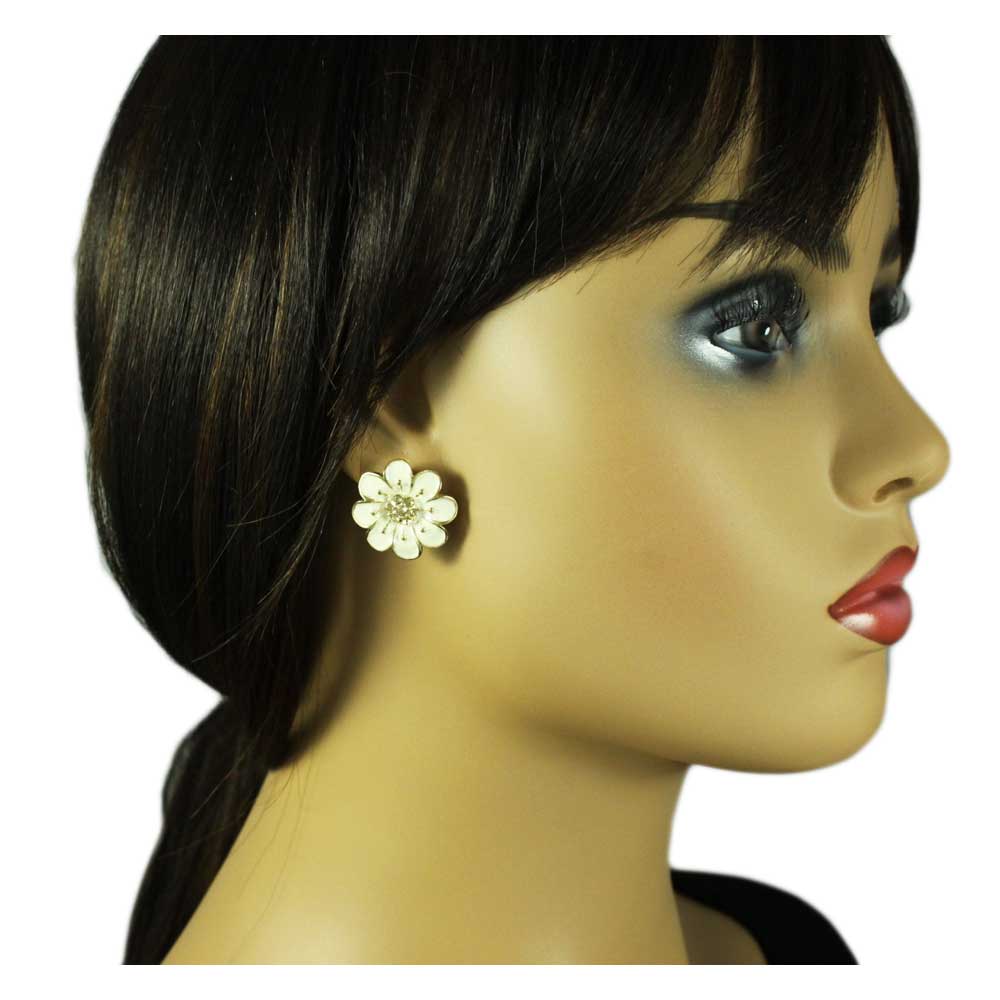 Cream Flower with Light Brown Crystals Pierced Earring - REE124 - Lilylin Designs
