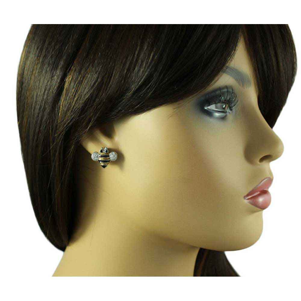 Black and Gold Enamel Bee Clip Earring - REE141C - Lilylin Designs