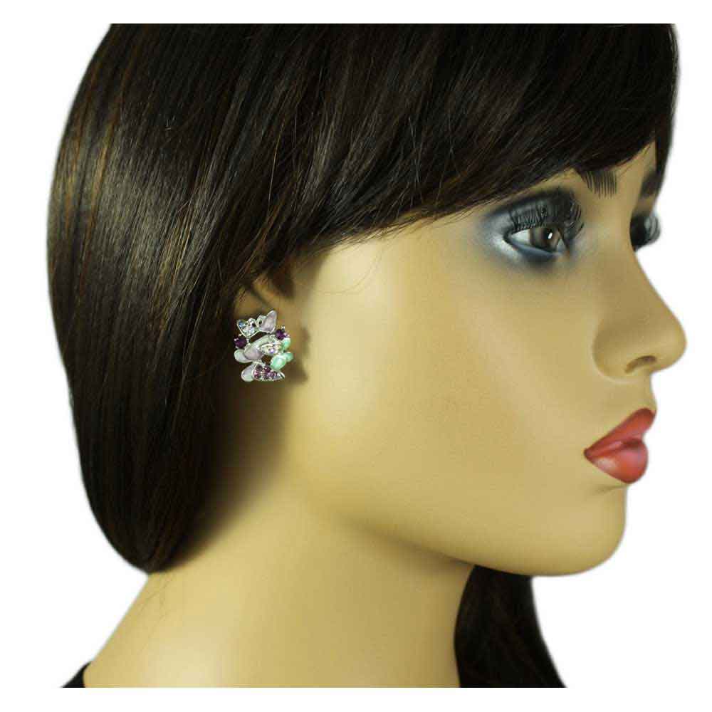 Purple and Green Crystal Butterflies Pierced Earring - REE202 - Lilylin Designs