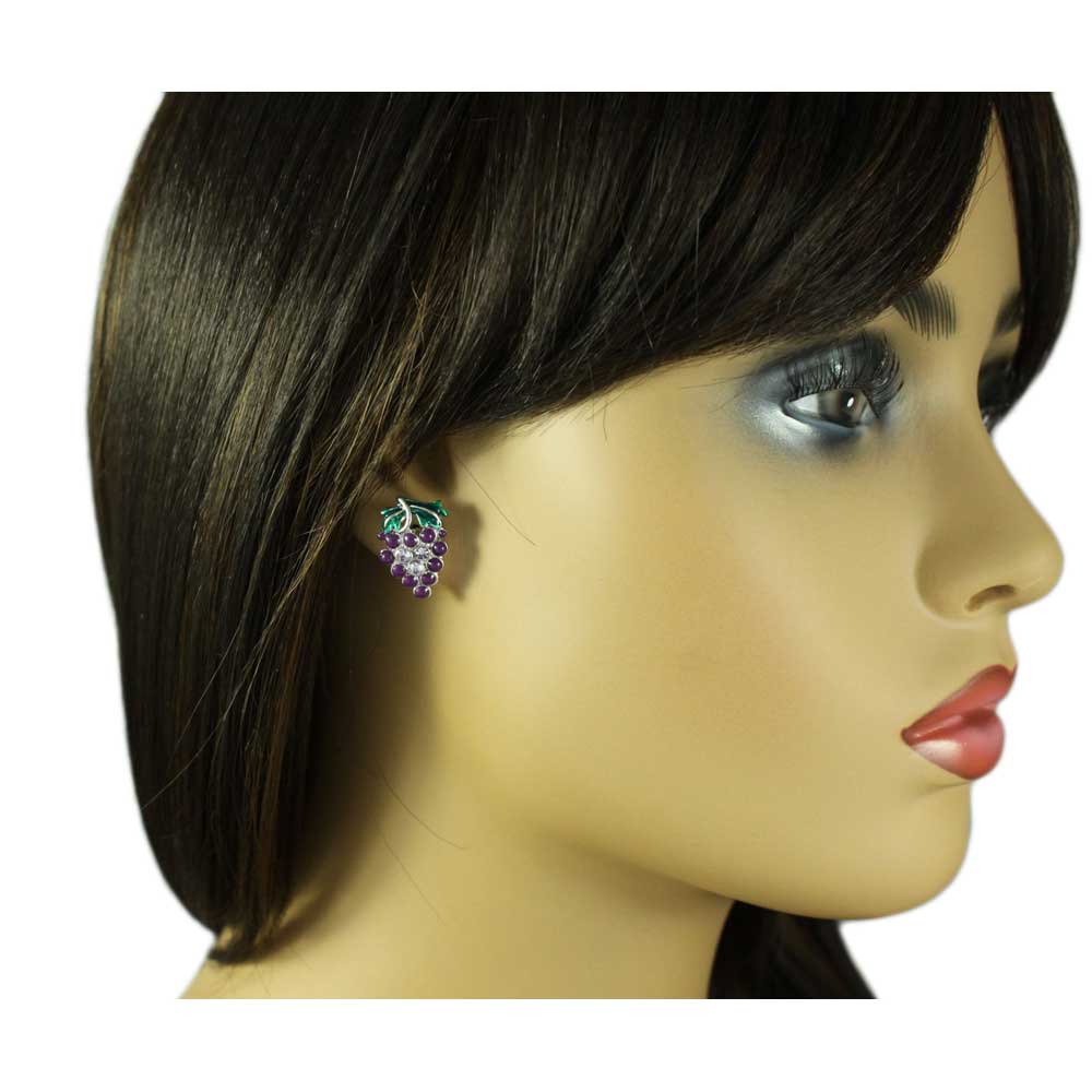 Purple and Green Enamel and Crystal Grapes Pierced Earring - REE306 - Lilylin Designs