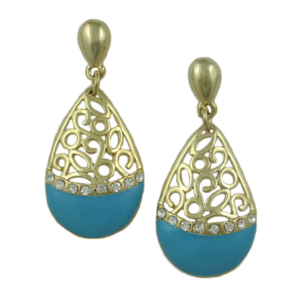 Blue Enamel and Crystal Filigree Teardrop Dangle Earring - REE404BL - Lilylin Designs