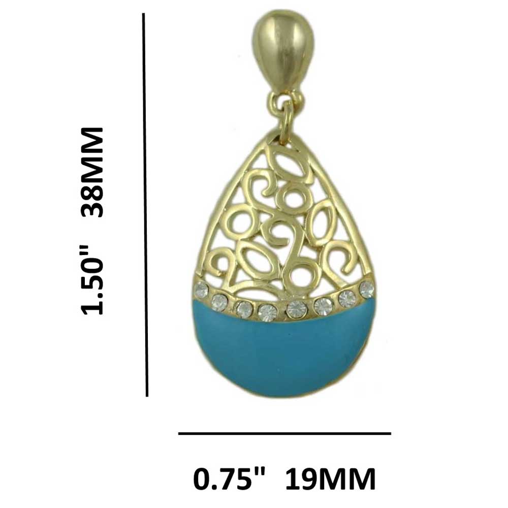 Blue Enamel and Crystal Filigree Teardrop Dangle Earring - REE404BL - Lilylin Designs
