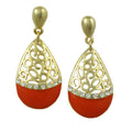 Orange Enamel and Crystal Filigree Teardrop Dangle Earring - REE404OG - Lilylin Designs