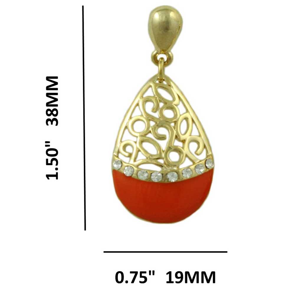 Orange Enamel and Crystal Filigree Teardrop Dangle Earring - REE404OG - Lilylin Designs