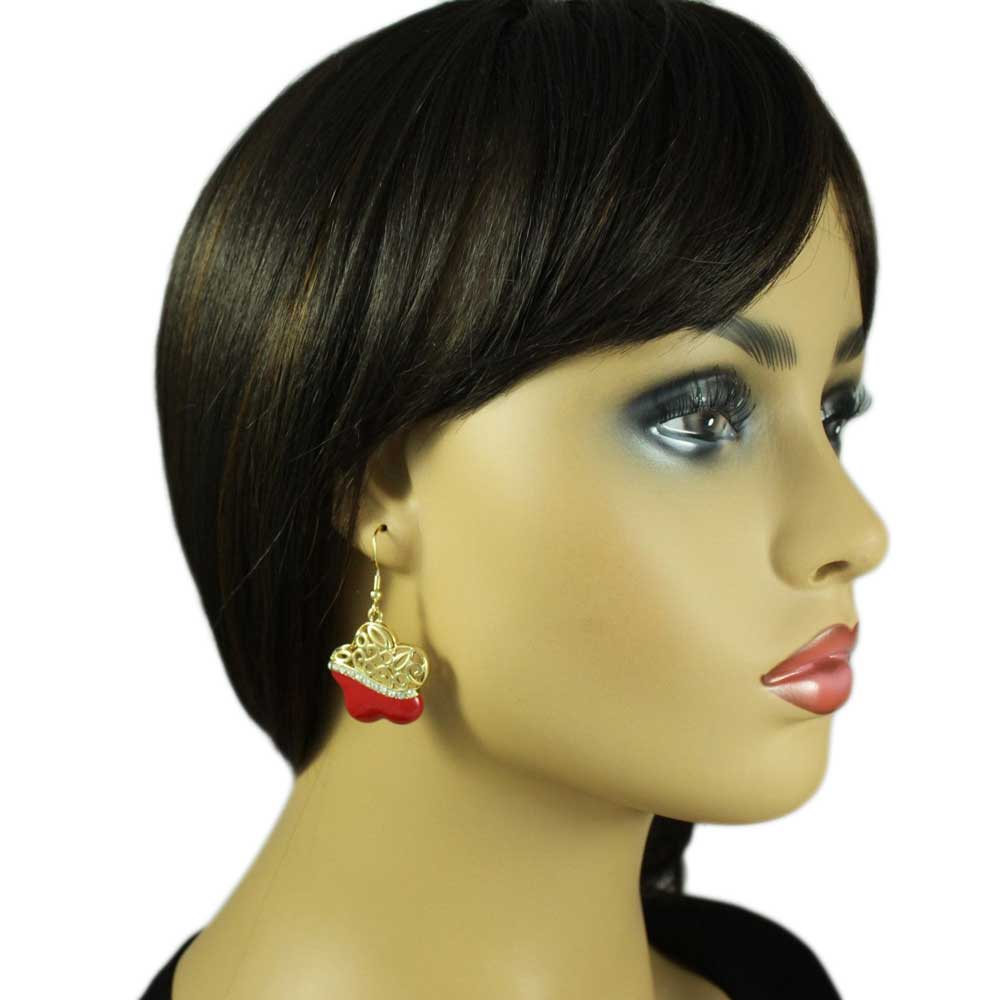 Red and Crystal Filigree Flower Dangling Earring - REE405RD - Lilylin Designs