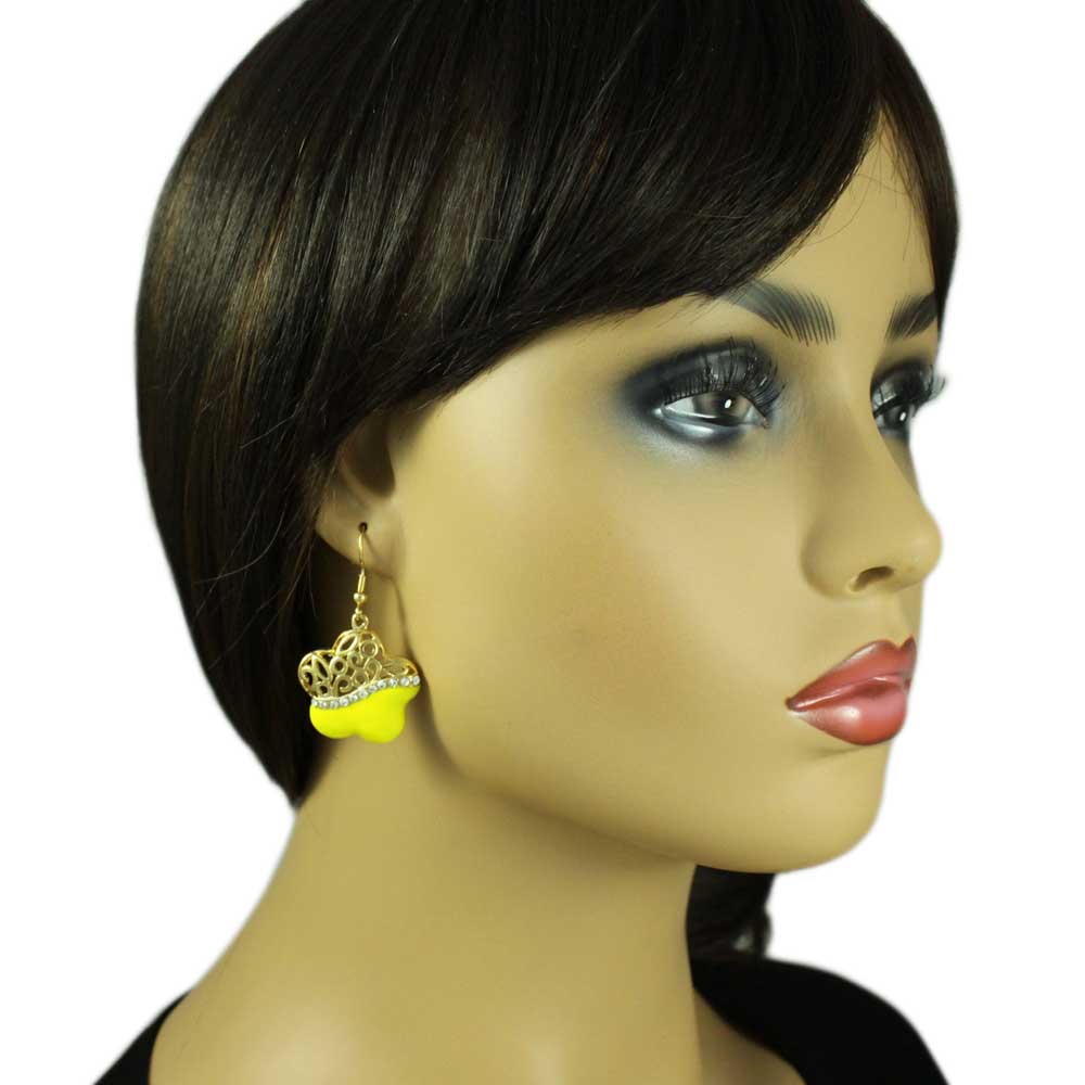 Yellow and Crystal Filigree Flower Dangling Earring - REE405YW - Lilylin Designs