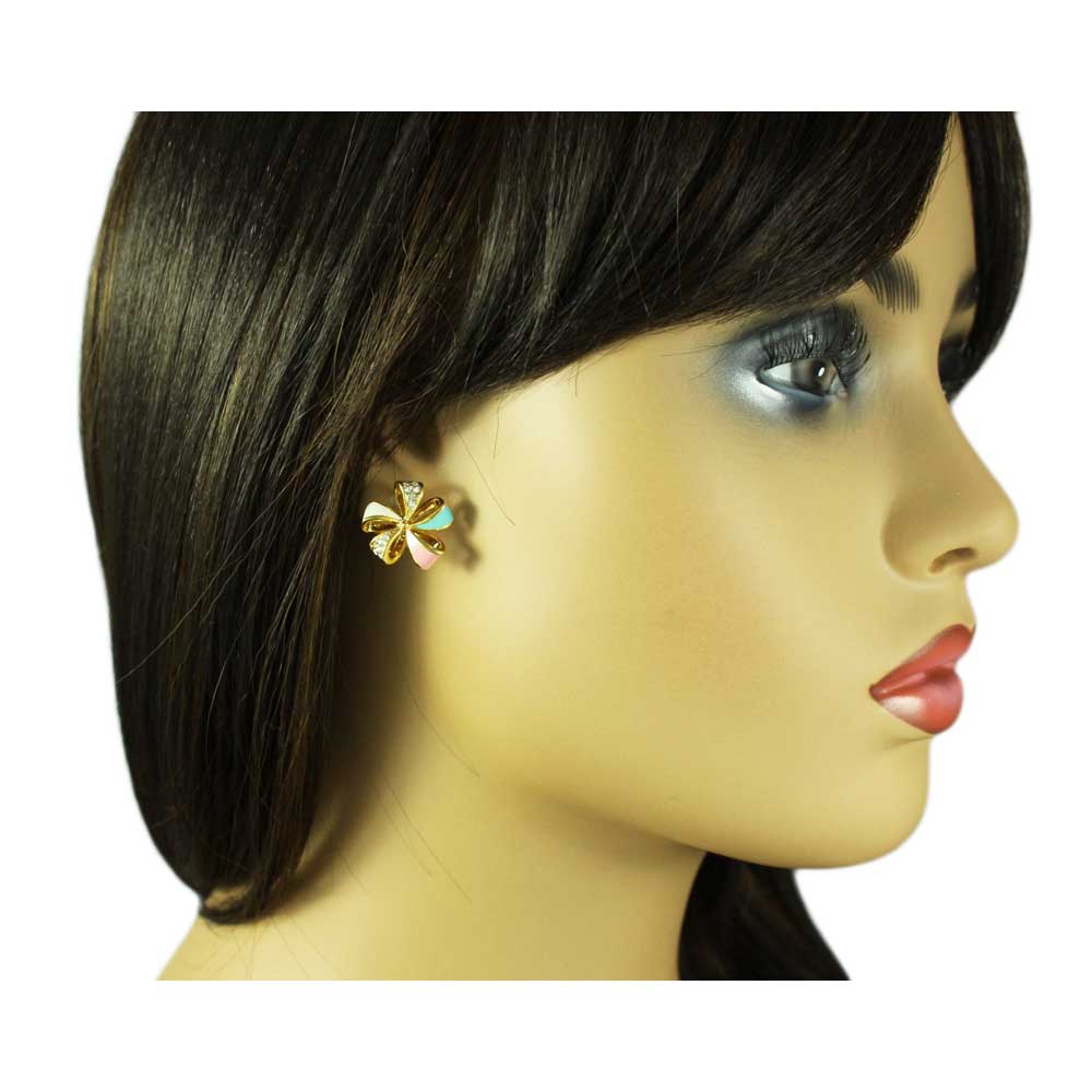 Pastel Enamel and Crystal Fancy Bow Pierced Earring - REE409 - Lilylin Designs