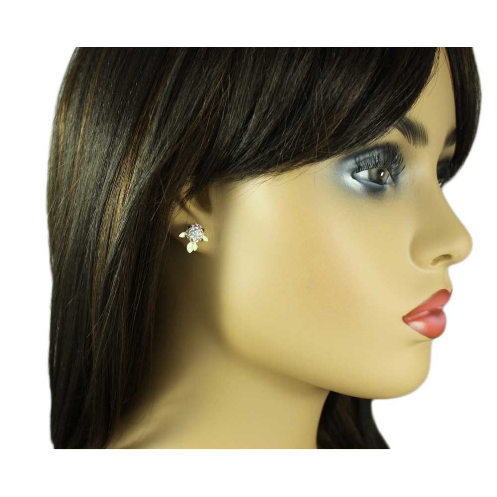 Tiny Cream Enamel and Crystal Fish Pierced Earring - REE506 - Lilylin Designs
