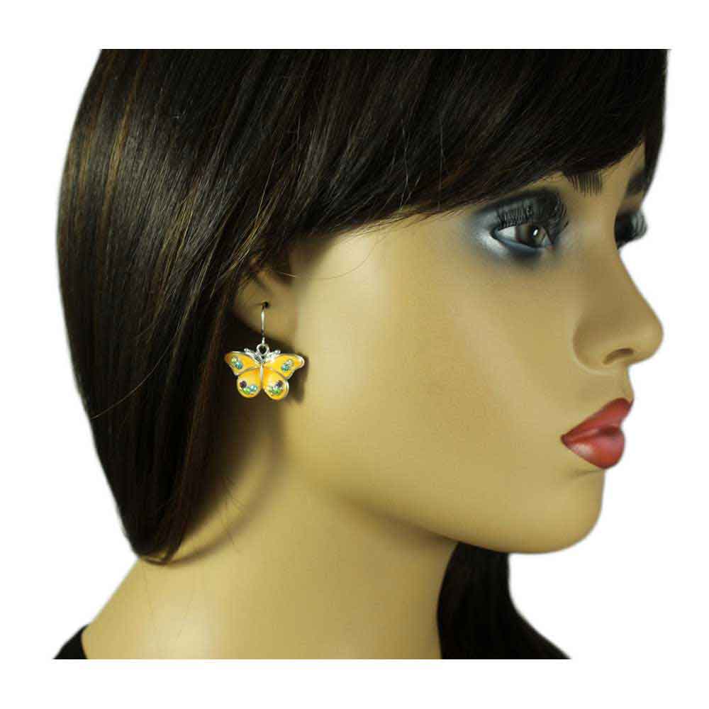 Light Orange Enamel with Pastel Crystals Butterfly Earring - REE508 - Lilylin Designs