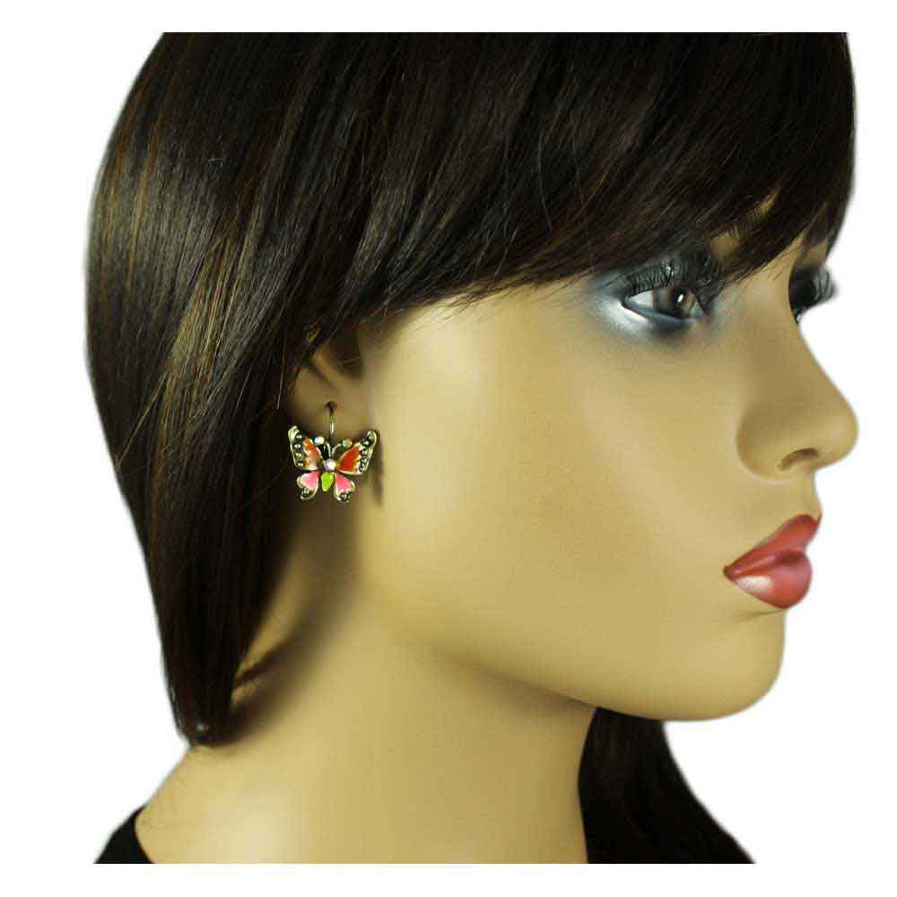 Orange and Pink Butterfly Pierced Earring - REE531HP - Lilylin Designs