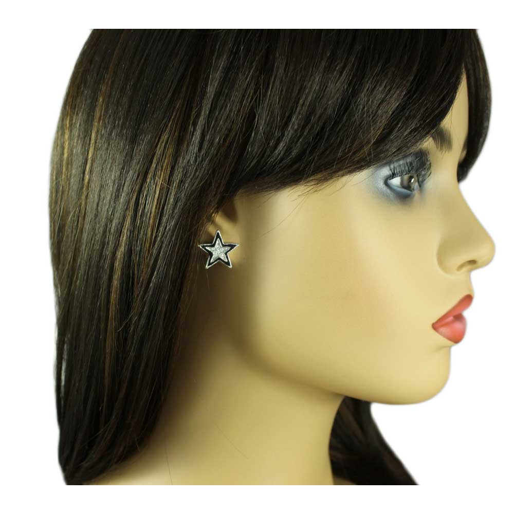 Crystal Star Outlined in Black Enamel Stud Pierced Earring - REE710 - Lilylin Designs