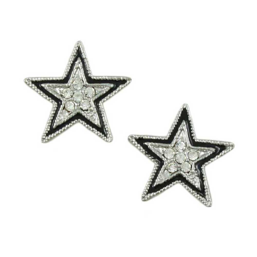 Crystal Star Outlined in Black Enamel Stud Pierced Earring - Lilylin Designs