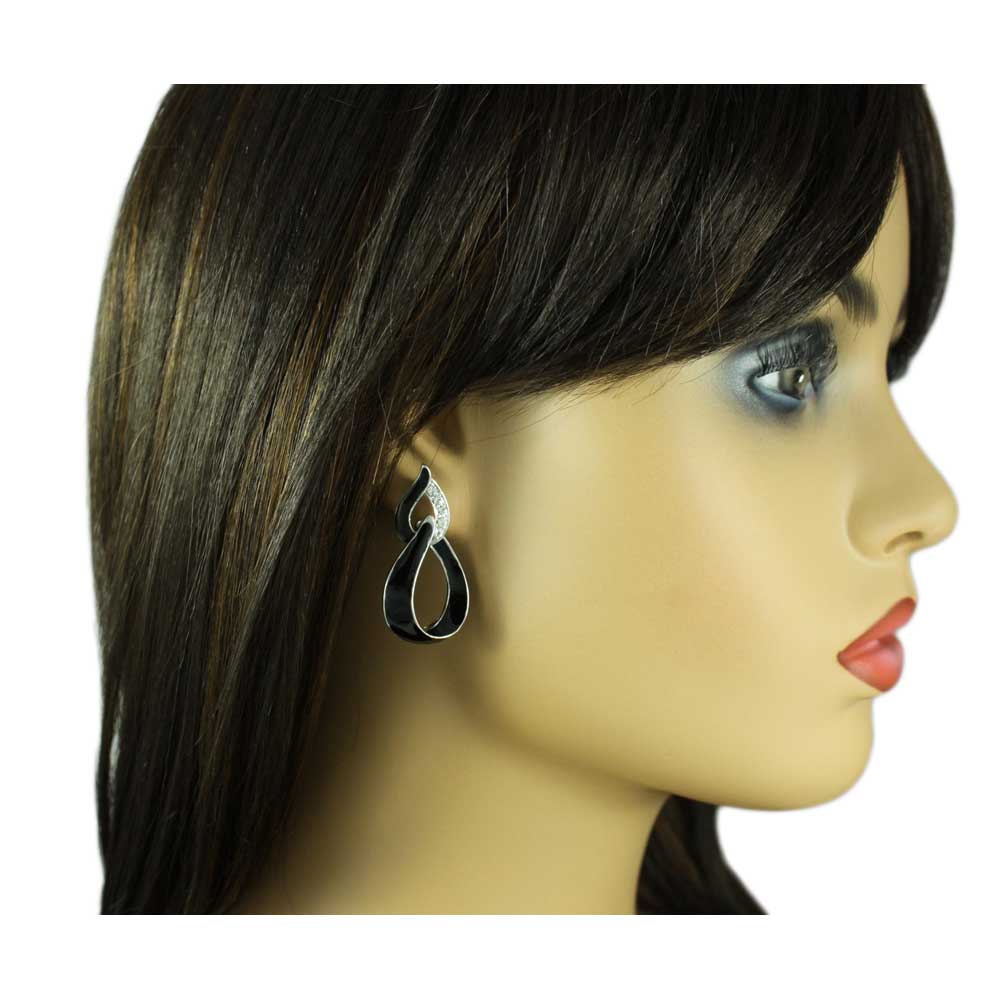 Black Enamel and Clear Crystals Open Teardrops Earring - REE903 - Lilylin Designs