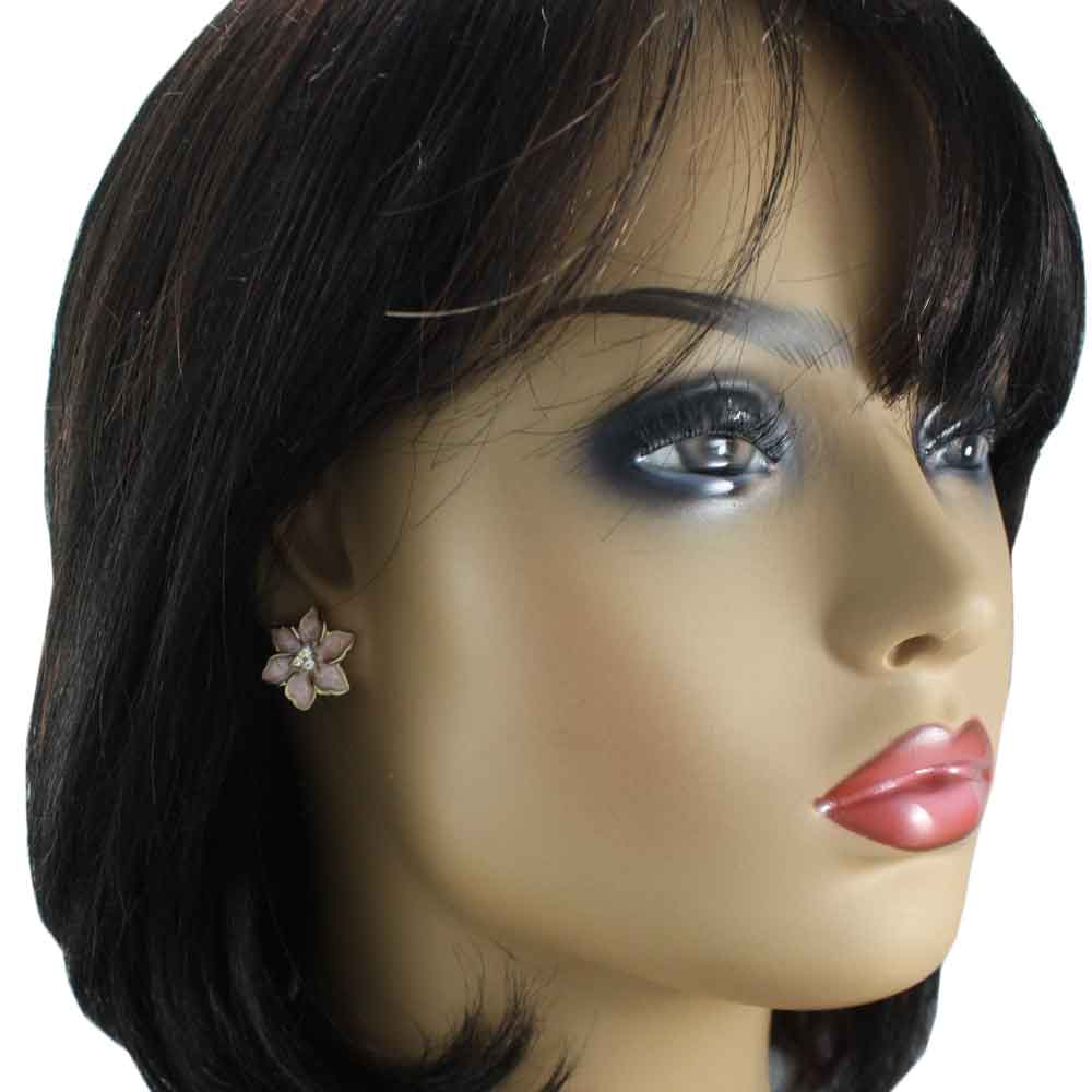 Pink Enamel with Crystals Flower Pierced Earring - REE909PK - Lilylin Designs
