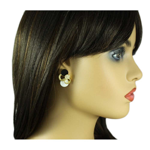 Model with Lilylin Designs Black White and Gold Circles Pierced Earring