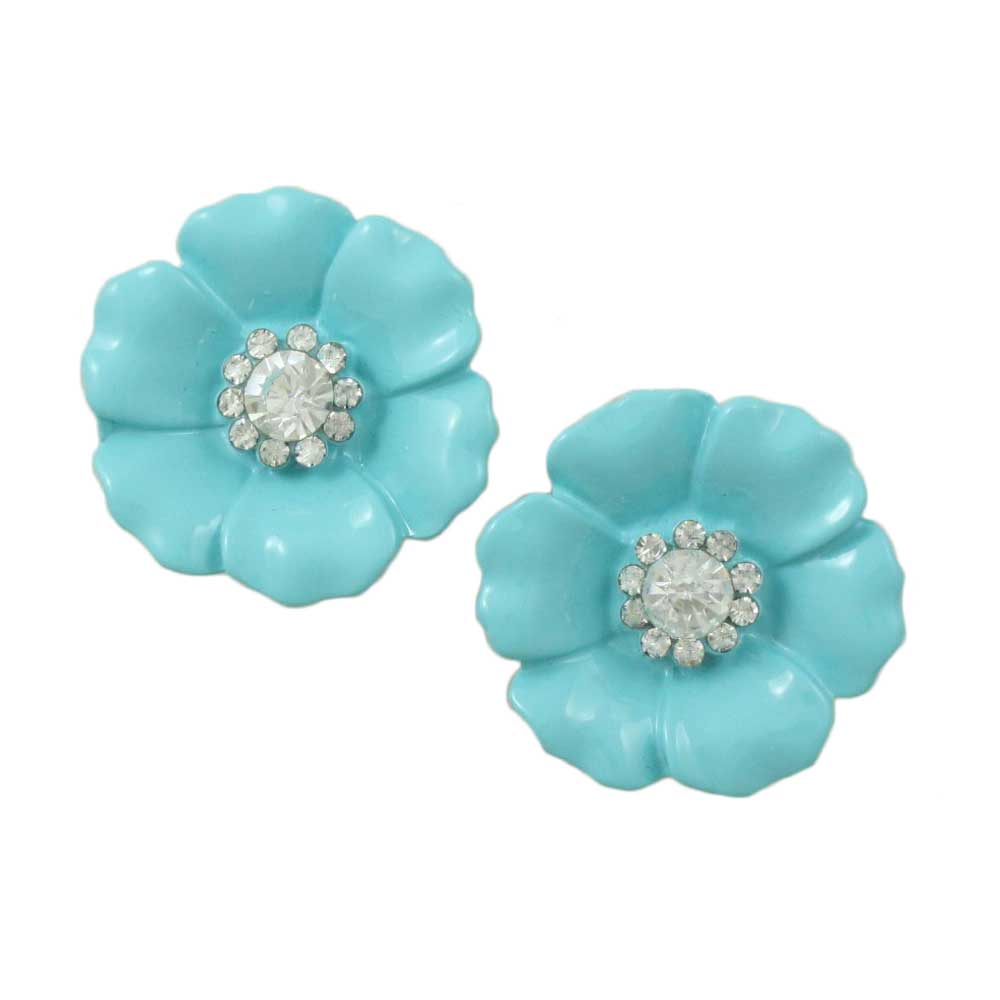 Lilylin Designs Light Blue Flower with Crystals Center Pierced Earring