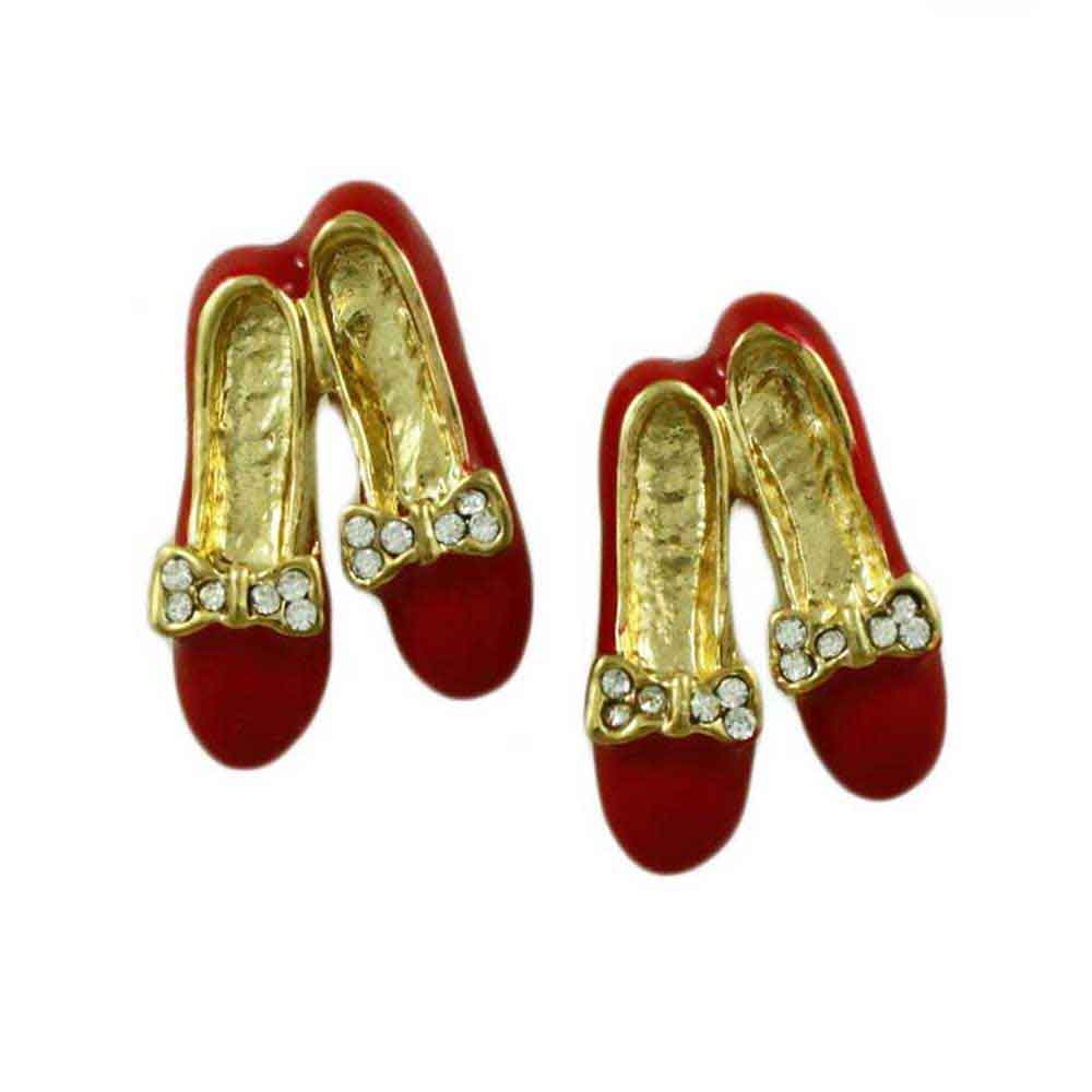 Lilylin Designs Red Pair of Tap Shoes with Crystal Bow Pierced Earring