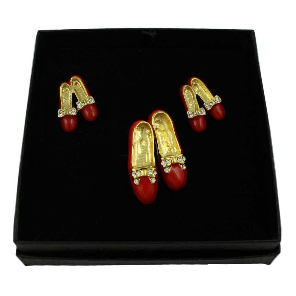 Lilylin Designs Red Tap Shoes Brooch Pin and Earring Gift Set