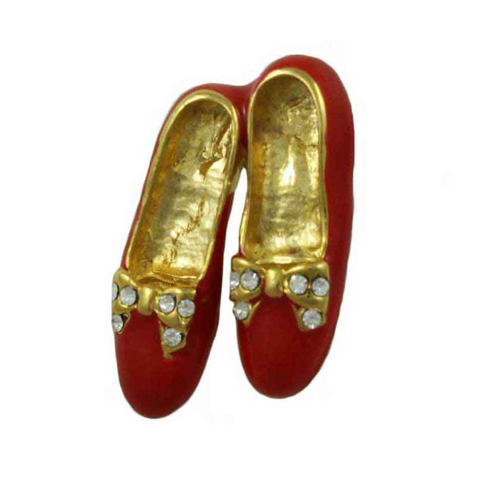 Lilylin Designs Red Pair of Tap Shoes Brooch Pin with Crystal Bow