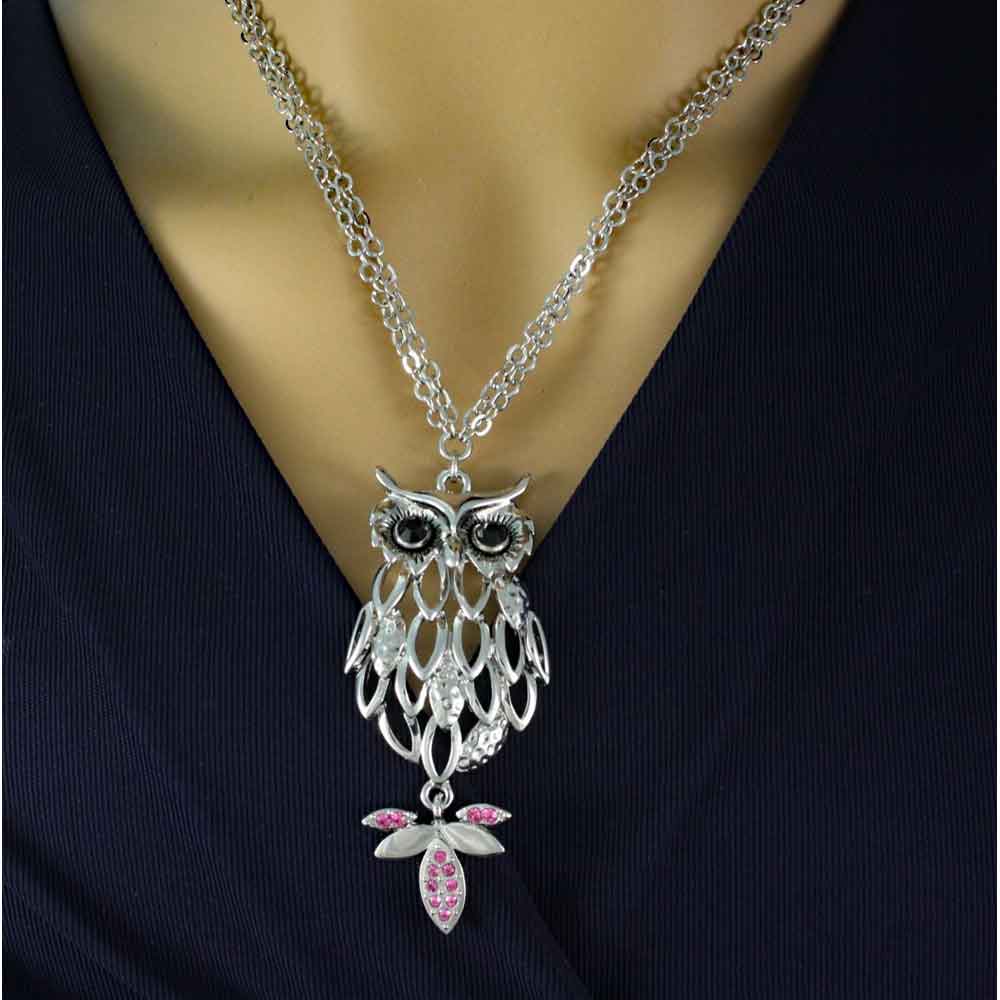 Silver Owl with Large Black Eyes Necklace - RSN271 - Lilylin Designs