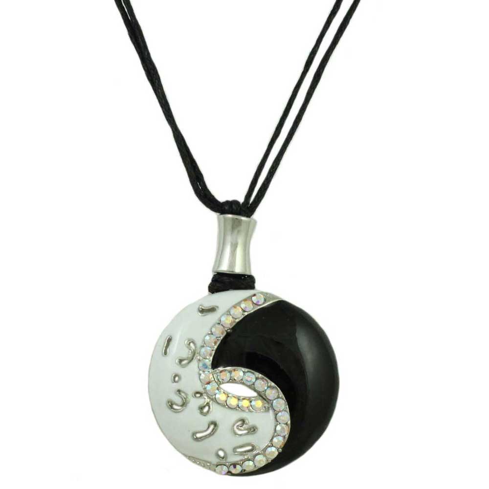 Lilylin Designs Black and White Enamel and Crystal Yin Yang Necklace