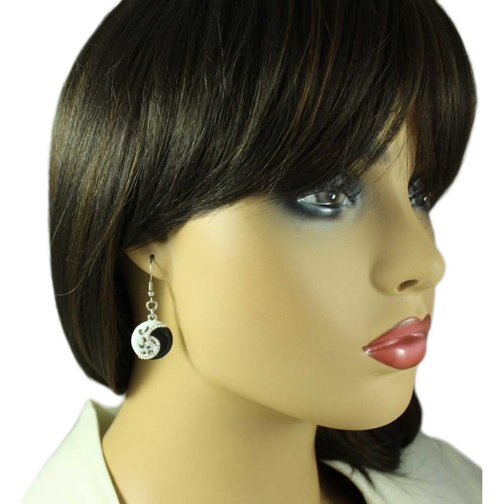 Black and White Yin Yang Necklace and Earring Gift Set - RSN276BS - Lilylin Designs
