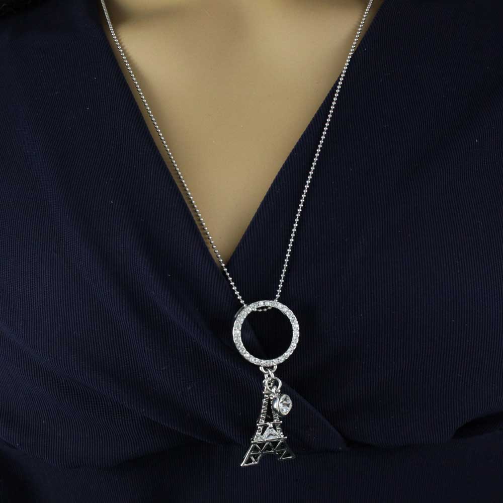 Black and Silver Crystal Eiffel Tower Long Necklace - RSN282 - Lilylin Designs