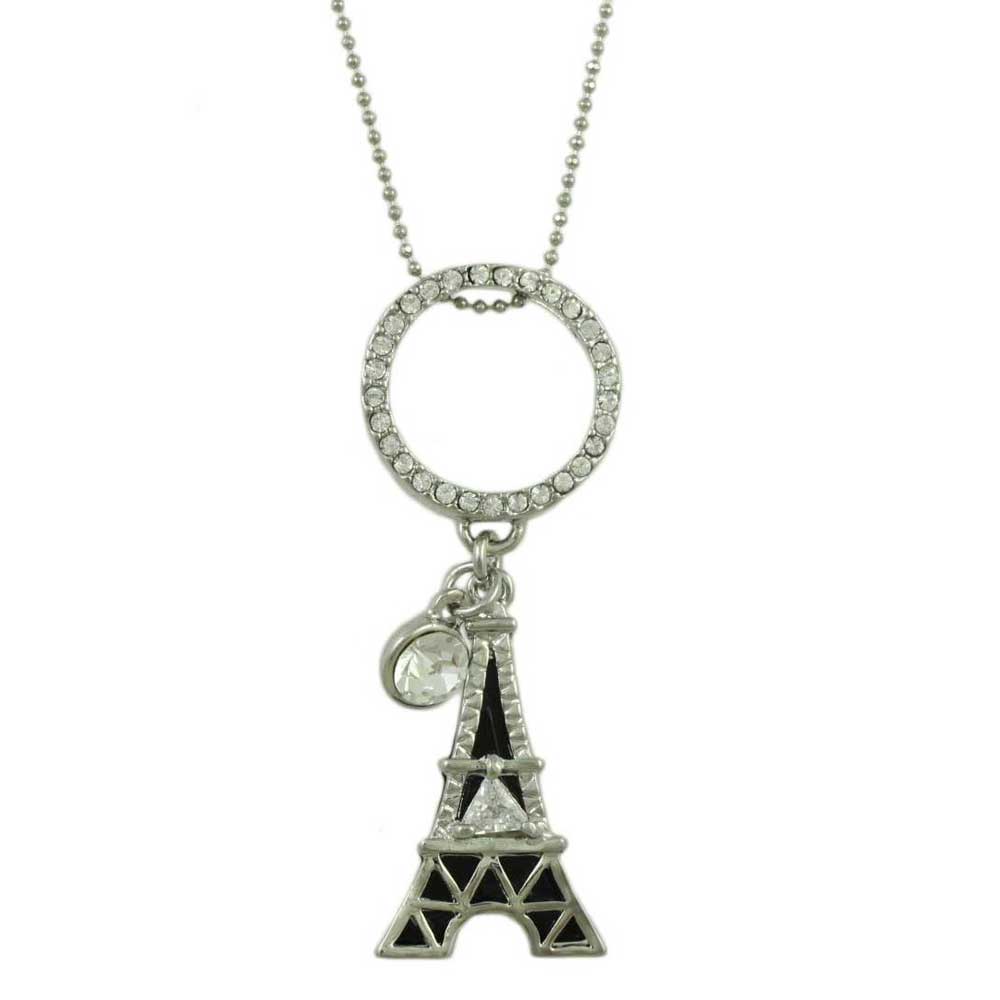 Black and Silver Crystal Eiffel Tower Long Necklace - RSN282 - Lilylin Designs