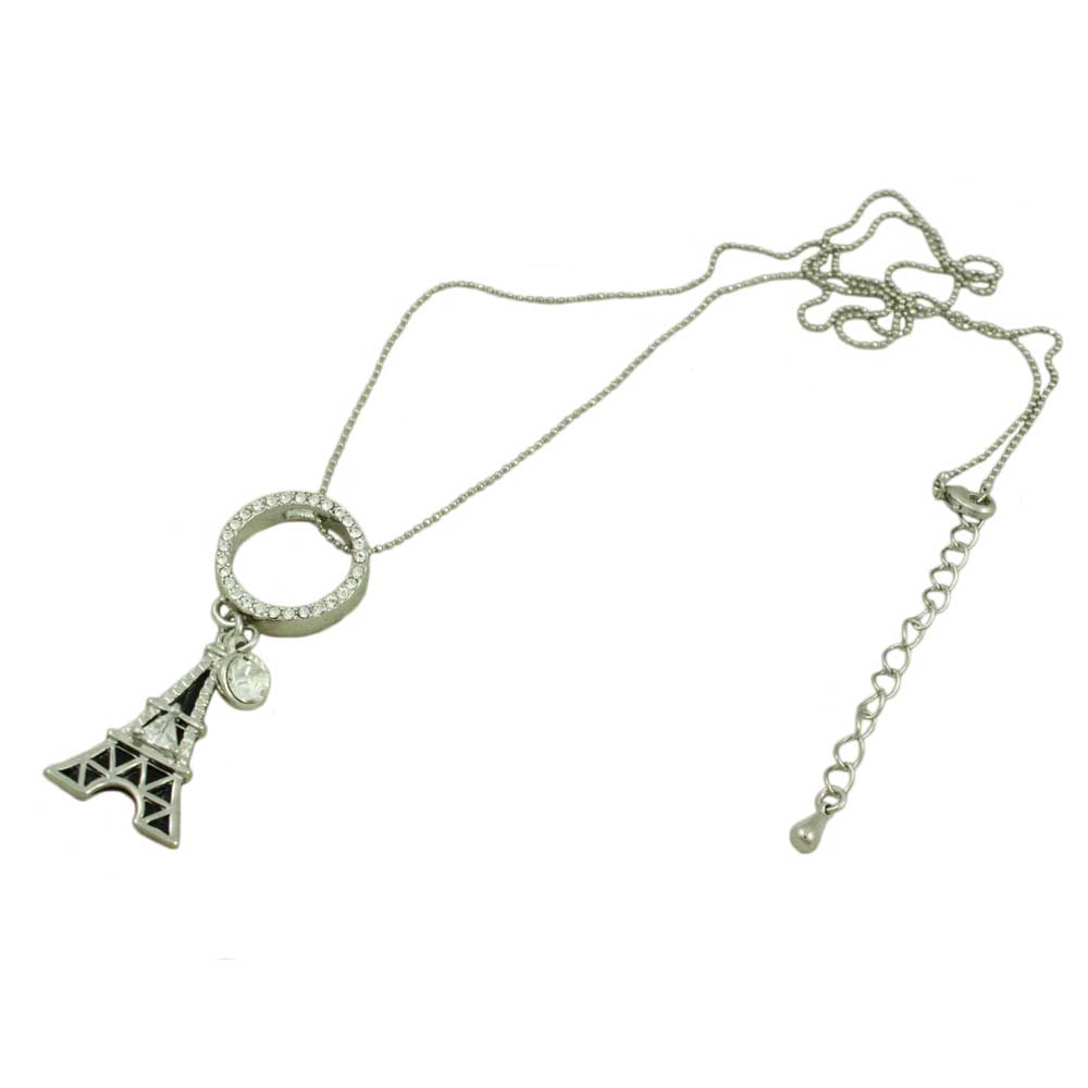 Black and Silver Crystal Eiffel Tower Long Necklace - RSN282 - Lilylin Designs