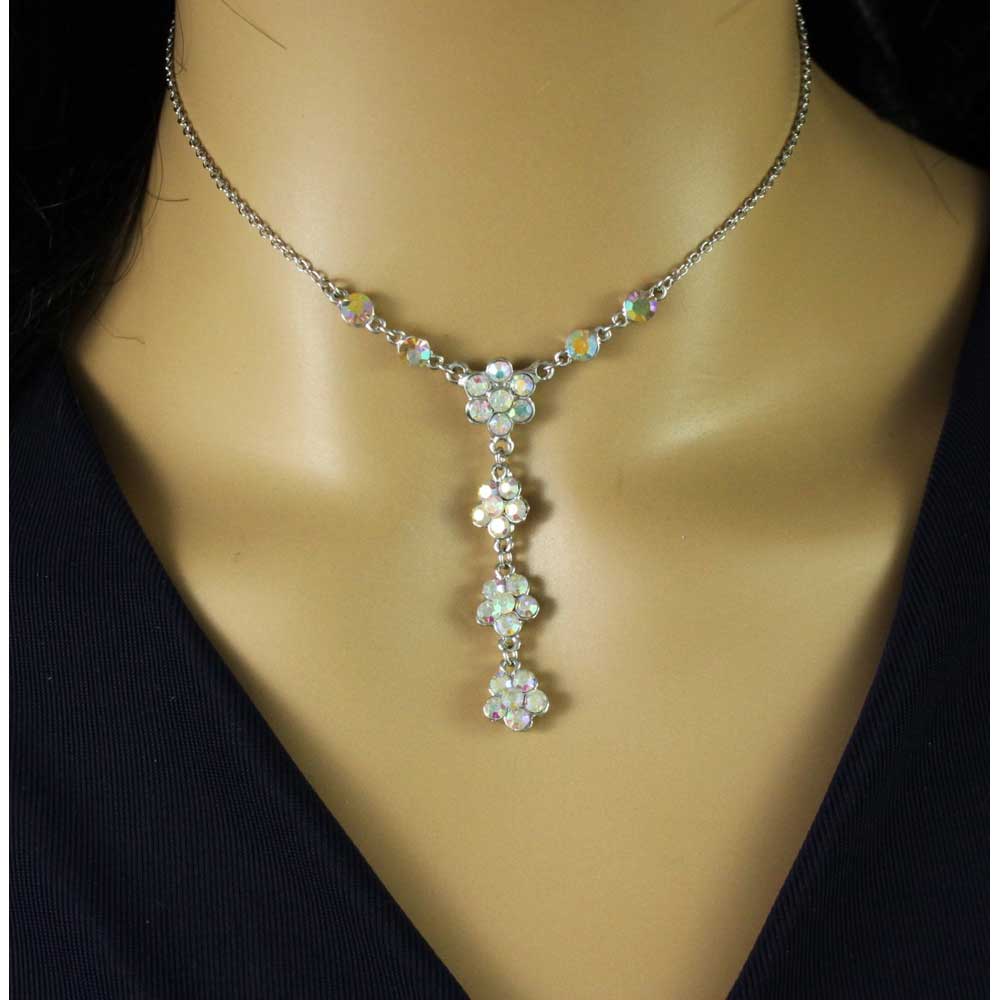 Aurora Borealis Crystal Daisies Y Necklace - RSN328 - Lilylin Designs