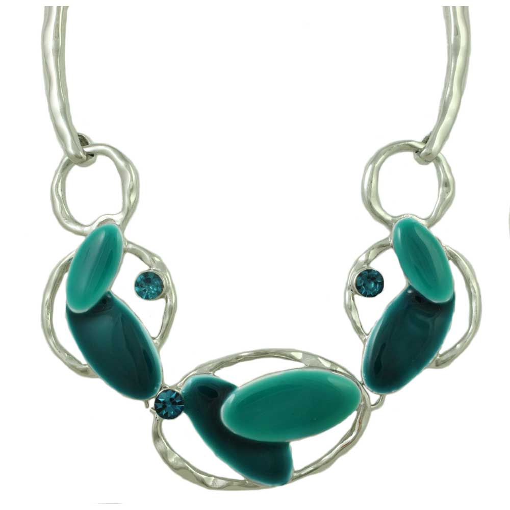 Turquoise Blue Enamel and Silver Ovals Necklace - RSN332 - Lilylin Designs