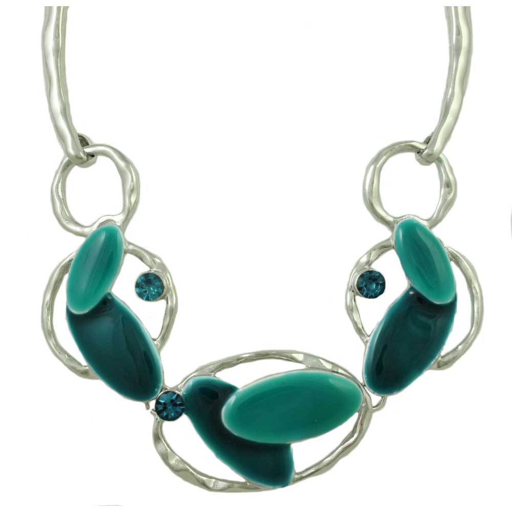 Lilylin Designs Turquoise Blue Enamel and Silver Ovals Necklace