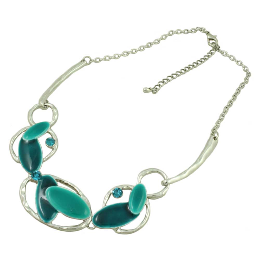 Turquoise Blue Enamel and Silver Ovals Necklace - RSN332 - Lilylin Designs