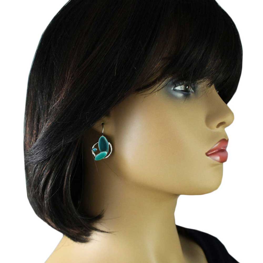 Turquoise Blue Enamel Ovals Crystal Pierced Earring - RSN332E - Lilylin Designs