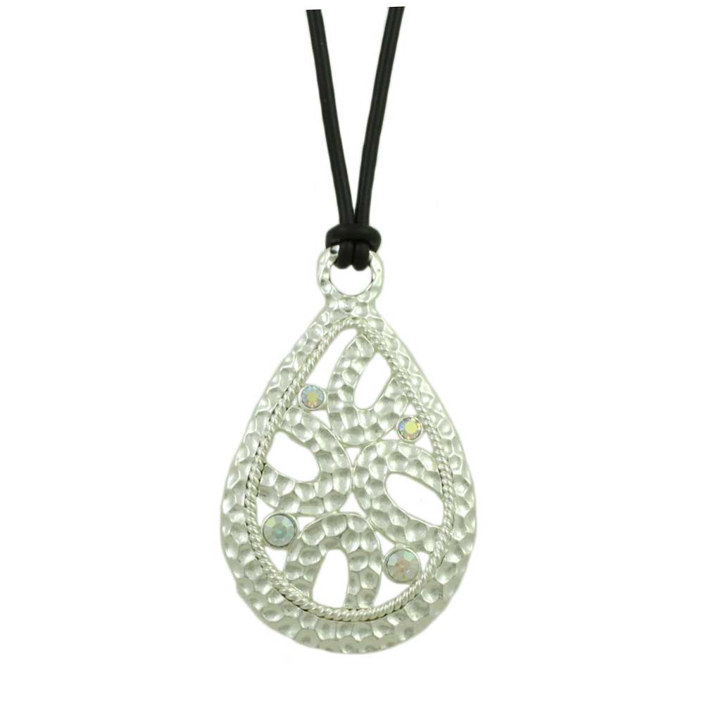 Black Rubber Cord with Silver - tone Teardrop Necklace - RSN402 - Lilylin Designs