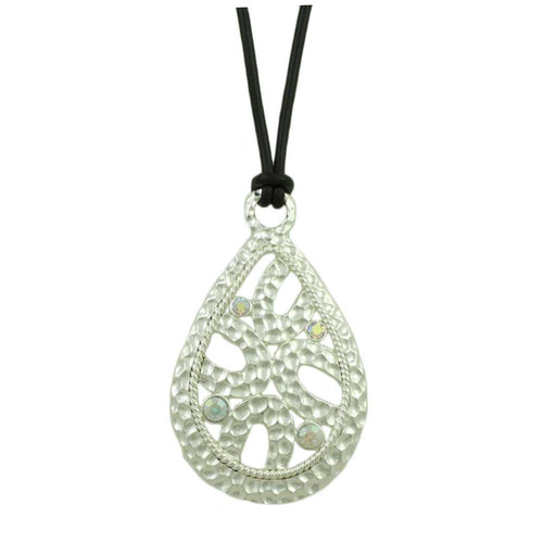 Black Rubber Cord with Silver - tone Teardrop Necklace - RSN402 - Lilylin Designs