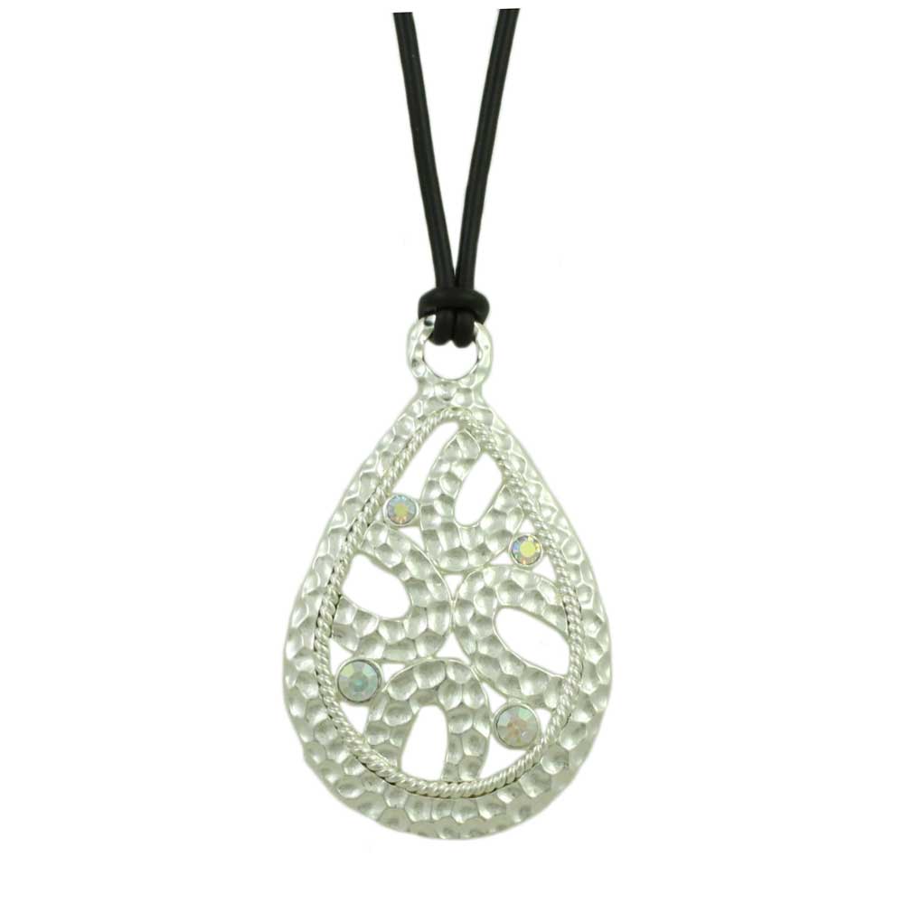 Lilylin Designs Black Rubber Cord with Silver-tone Teardrop Necklace