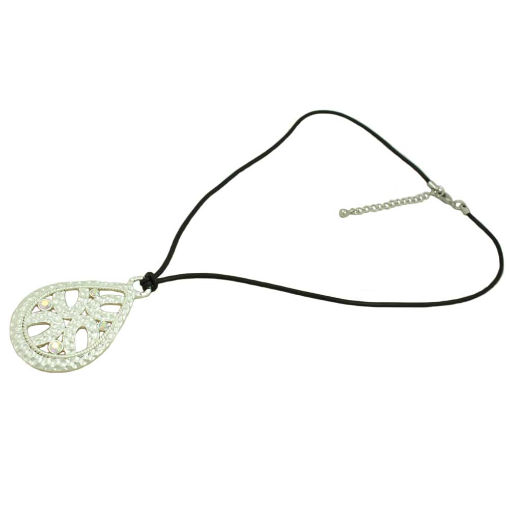Black Rubber Cord with Silver - tone Teardrop Necklace - RSN402 - Lilylin Designs