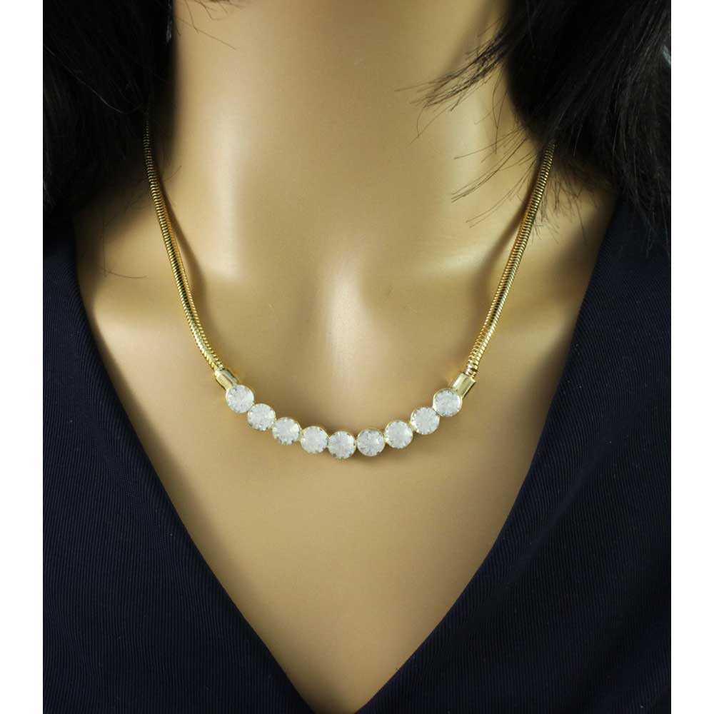Row of 6MM Crystals Necklace + Free Stud Earring - RSN403S - Lilylin Designs