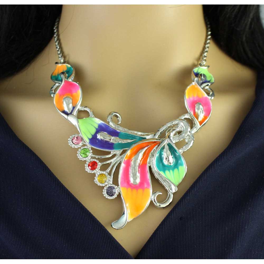 Colorful Enamel and Crystals Calla Lilies Necklace - RSN517 - Lilylin Designs