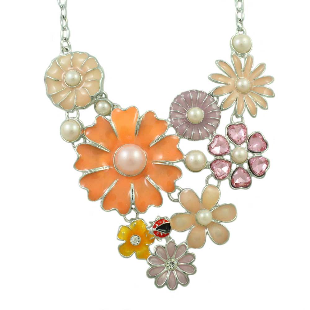 Lilylin Designs Orange Enamel Garden of Spring Flowers Necklace