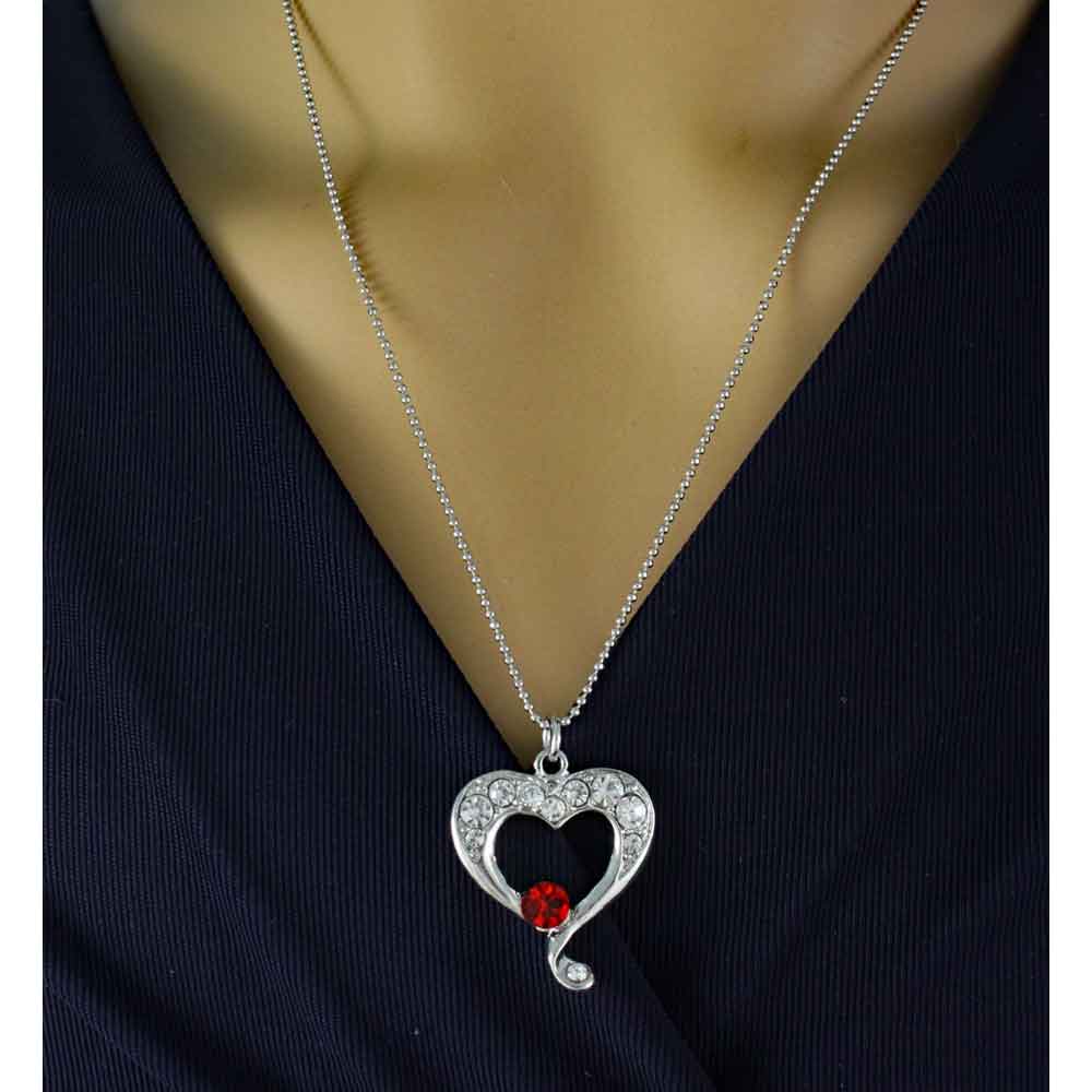 Crystal Heart Necklace with Red Stud Pierced Earring Set - RSN645NE - Lilylin Designs