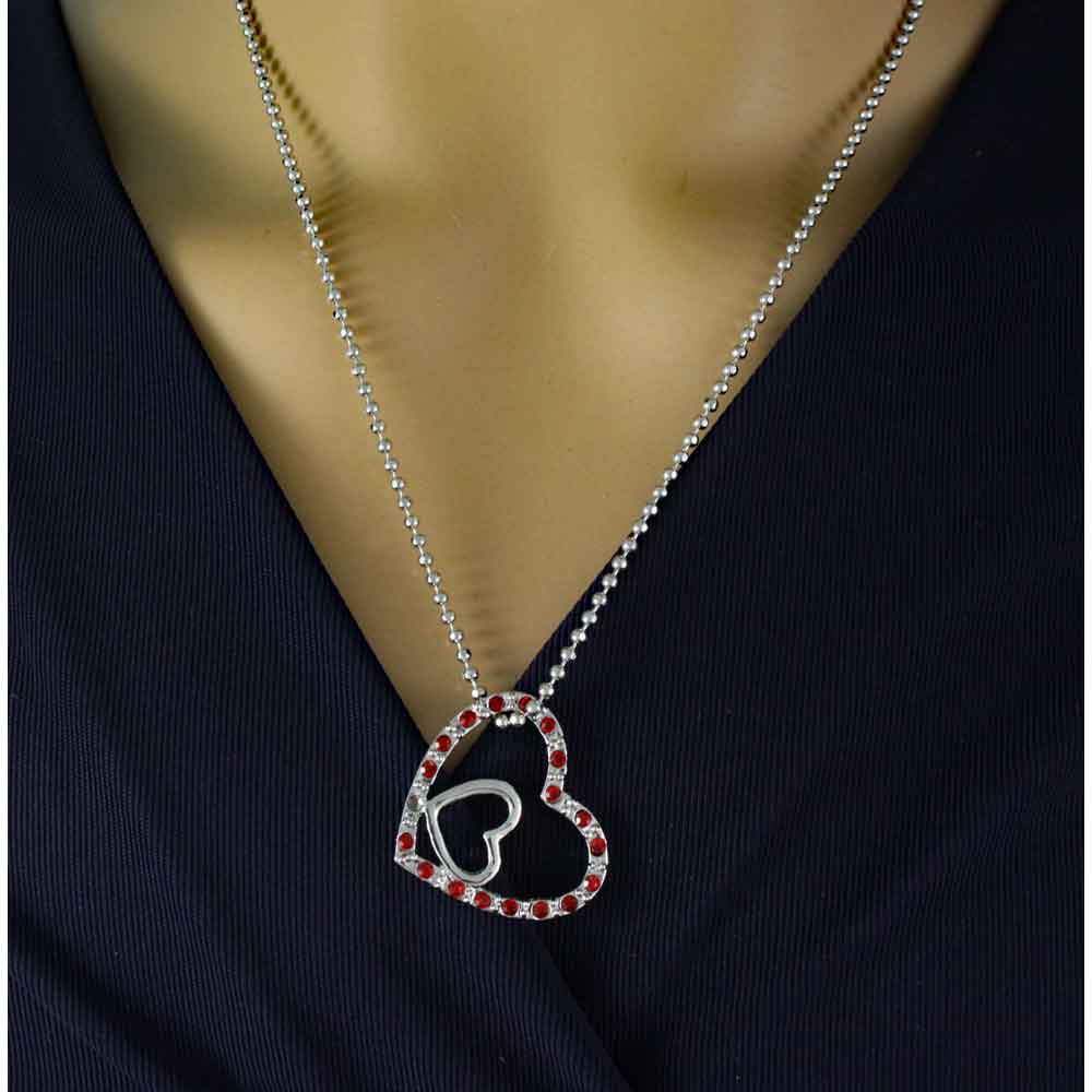 Two Hearts as One Necklace and Heart Earring Set - RSN649BS - Lilylin Designs